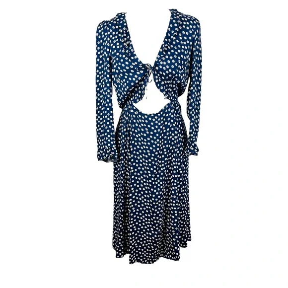 Reformation Heidi Navy And White Floral Midi Dress. - Picture 3 of 12